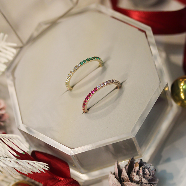 Half-half ruby diamond ring
